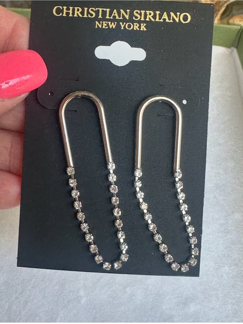 Christian Siriano New York Silver-Tone Rhinestone U-Shape Drop Earrings